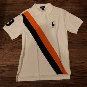 Boys Polo by Ralph Lauren Collared Shirt (White w Blue and Orange) Size: M 12-14